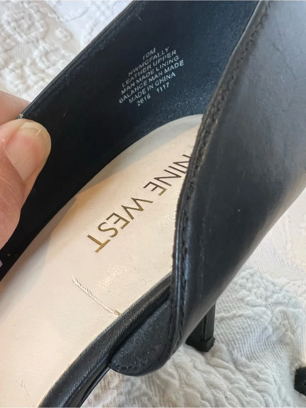 💙 Nine West Black Leather McFally d’Orsay Pumps Suede Bow Pointed Toe Size 10